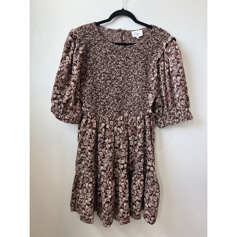 Boheme Brown Floral Smocked Mini Dress
